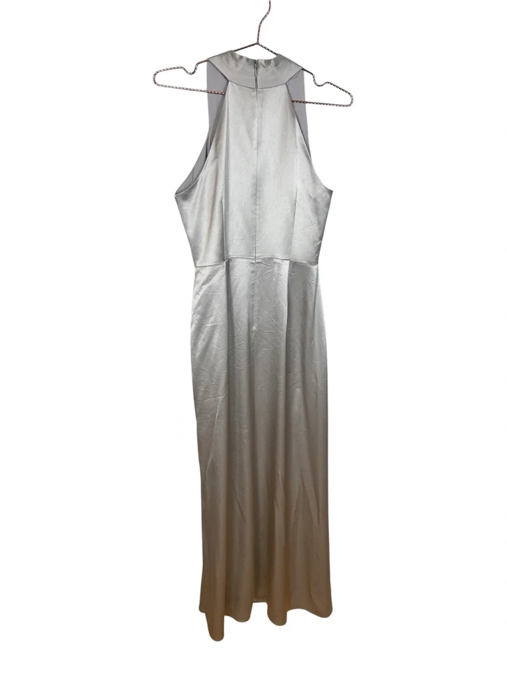 Milly Taryn Satin Halter Maxi Dress in Silver